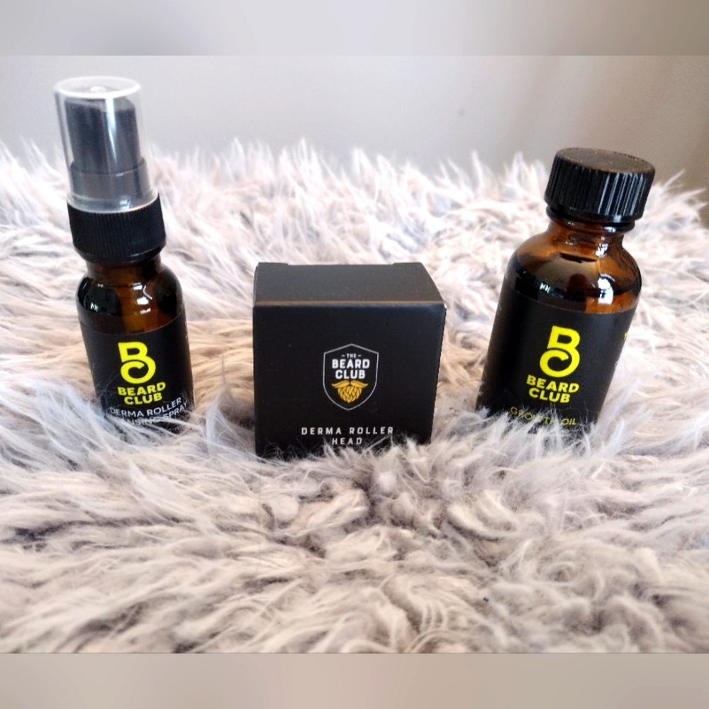 Beard Club Growth Oil, Derma Roller Replacement Head, Cleansing Spray gift set